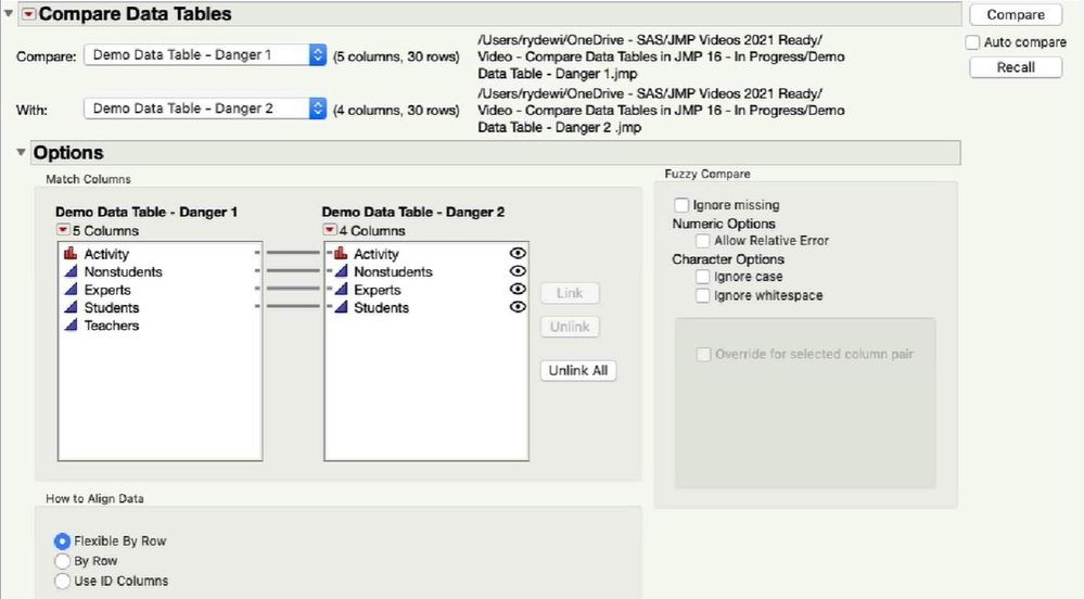 Compare Data Tables