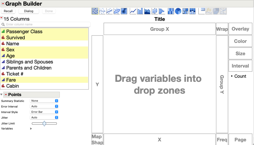 JMP Graph Builder Drop Zones