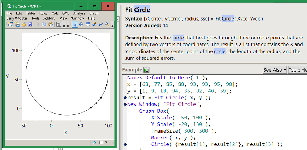 FitCircle output from the Scripting Index.