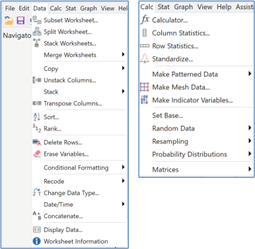 Figure 5 Minitab: Data and Calc menus