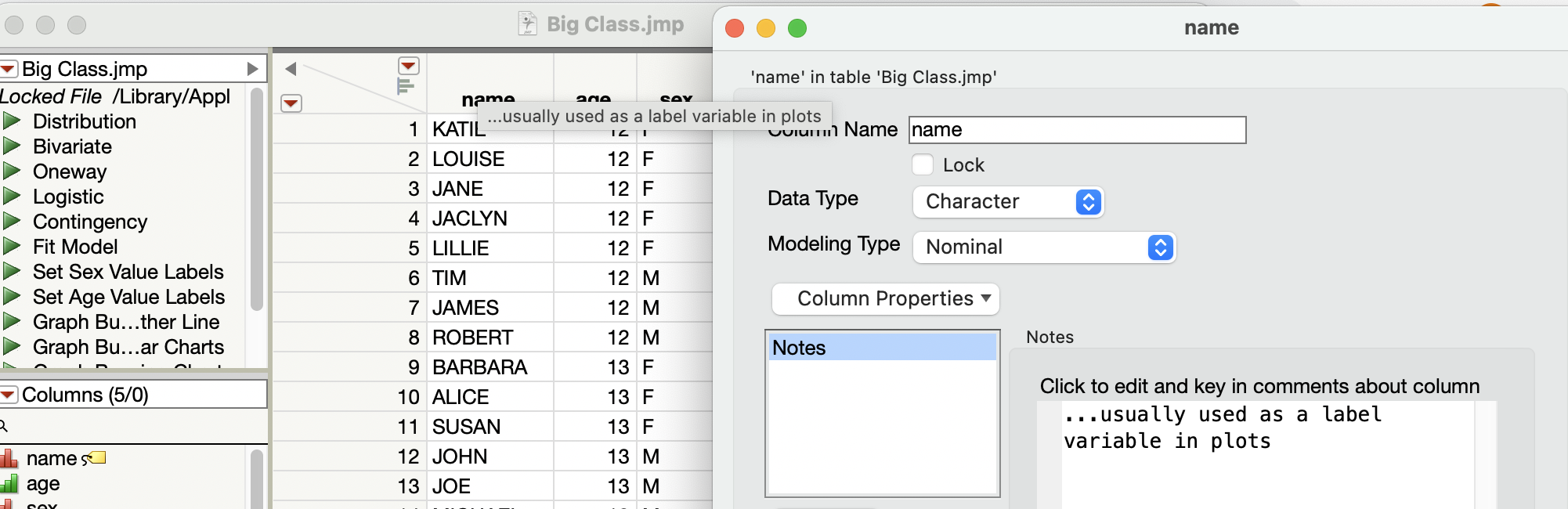 Solved Hover over text to a column name JMP User Community