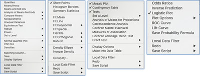 Figure 33 JMP: Fit Y by X Contextual Menus