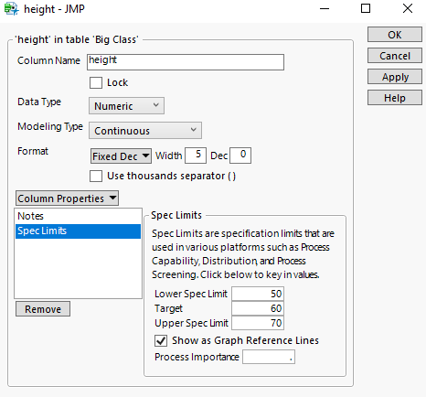 Solved: How to define the control limits from a column using graph ...