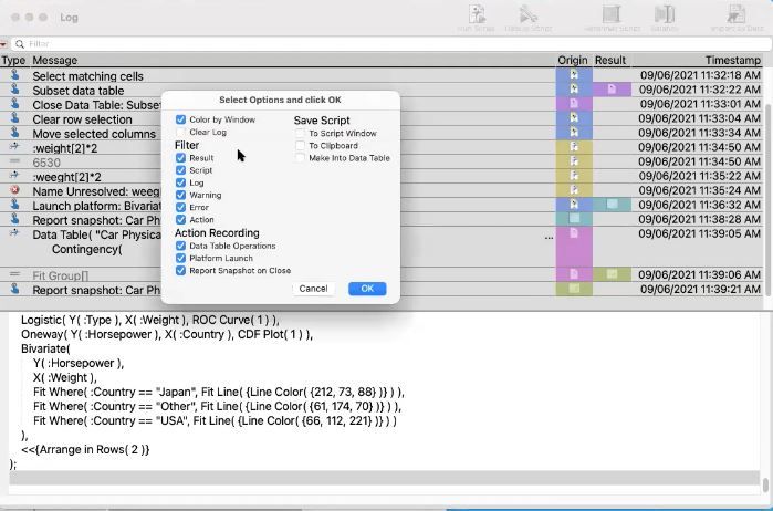 You can change settings for Log and Action Recorder during a JMP  session