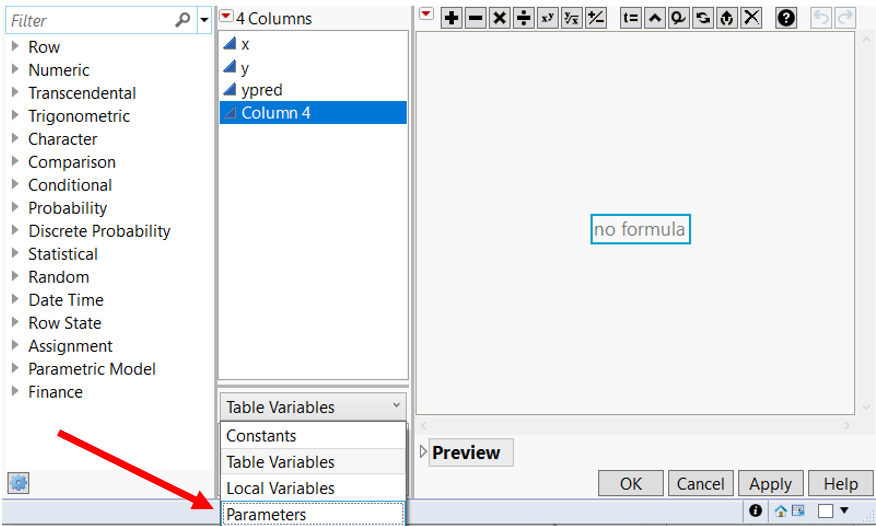 Figure 1:  Accessing Parameters in the Formula Editor