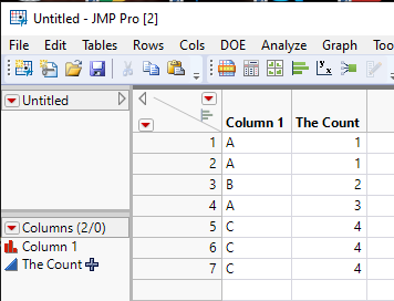 Solved How do I count changes in row values JMP User