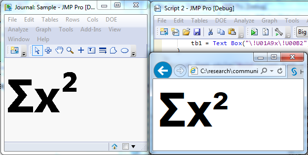 Unicode characters in JMP and a web browser(Internet Explorer)