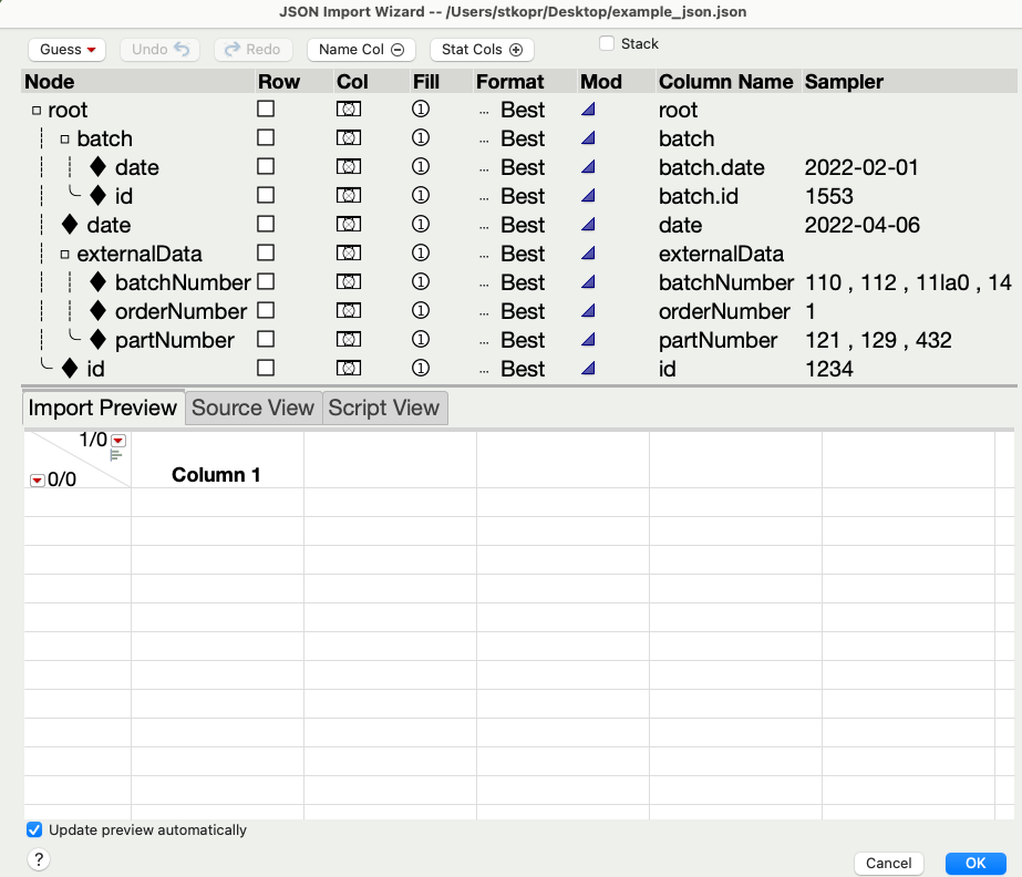 Import JSON File--Open