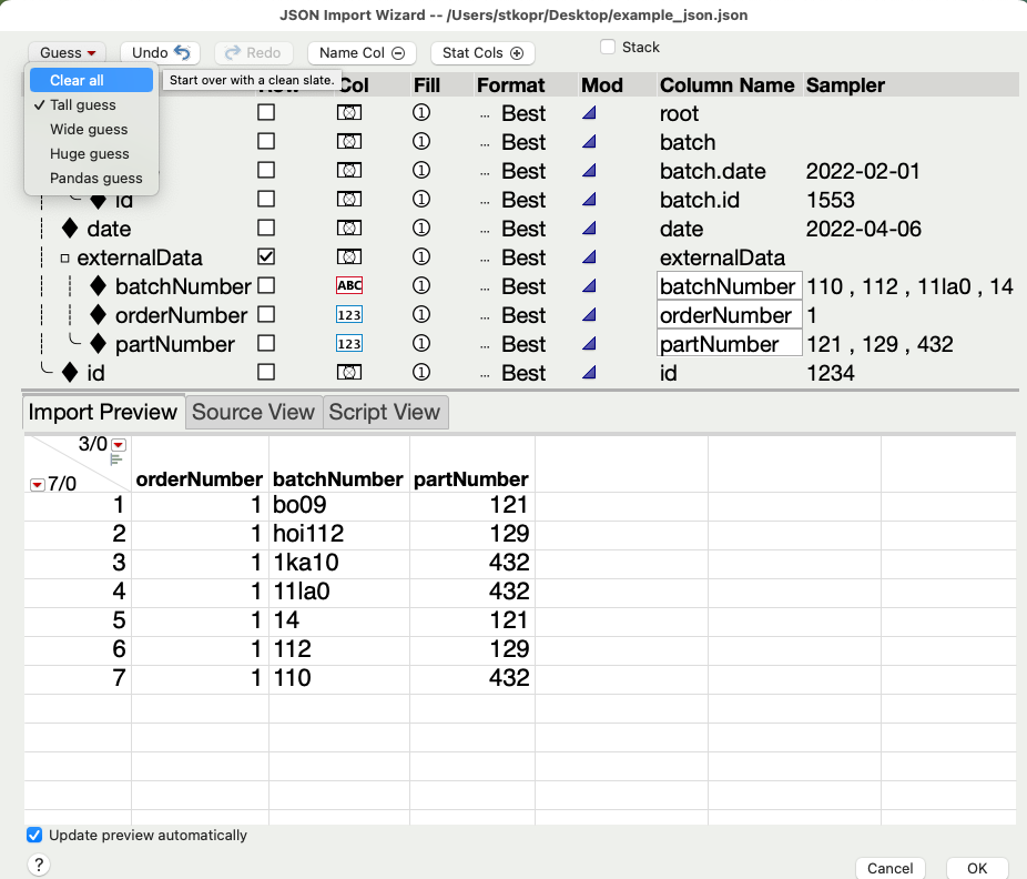 Import JSON Red Triangle Option Tall Format