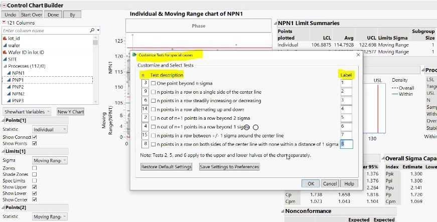 Customize Tests - Control Chart Builderr