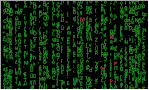 Animated gif of random green letters with random red J, M, and P characters