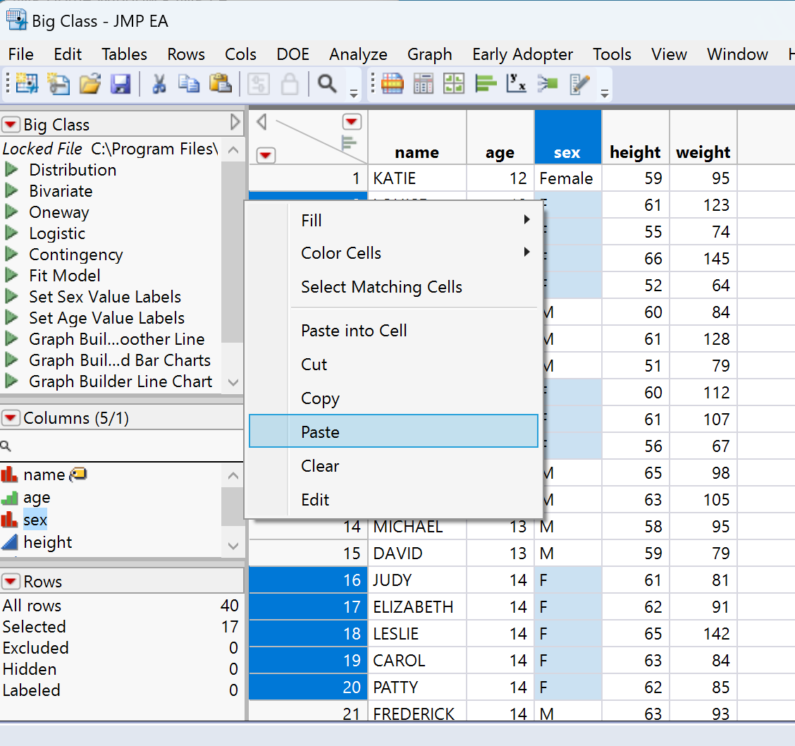 Solved: Is it possible to edit matching cells all at once? - JMP User ...