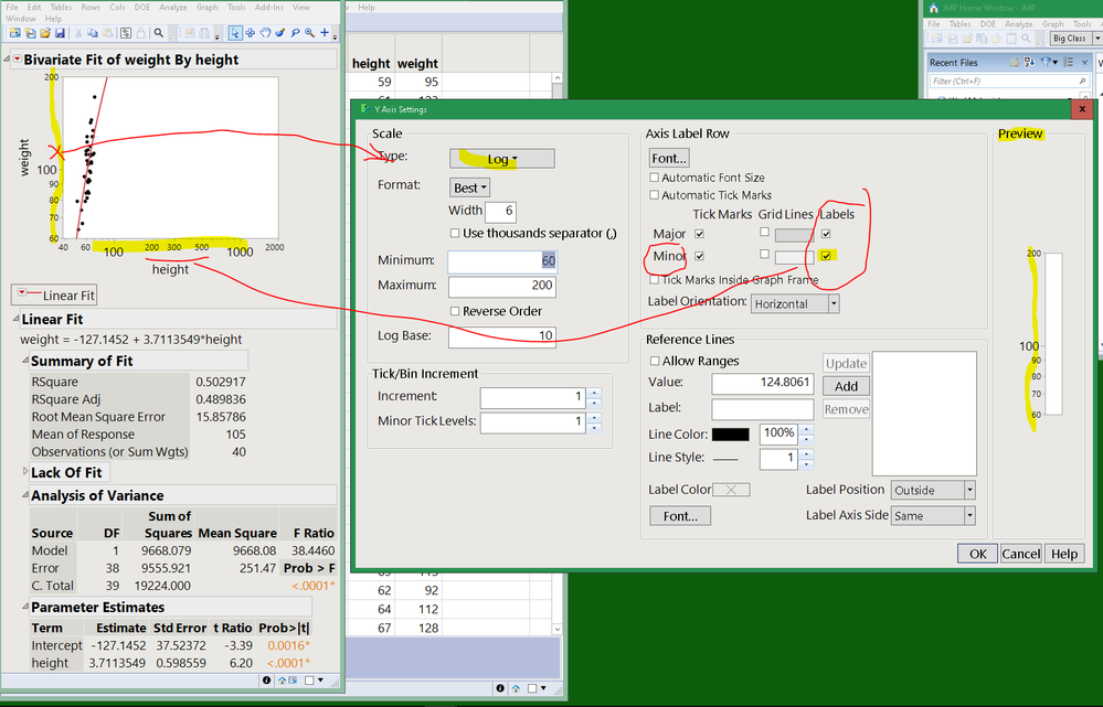There are a bunch of options to control the appearance of the axis, and a preview.