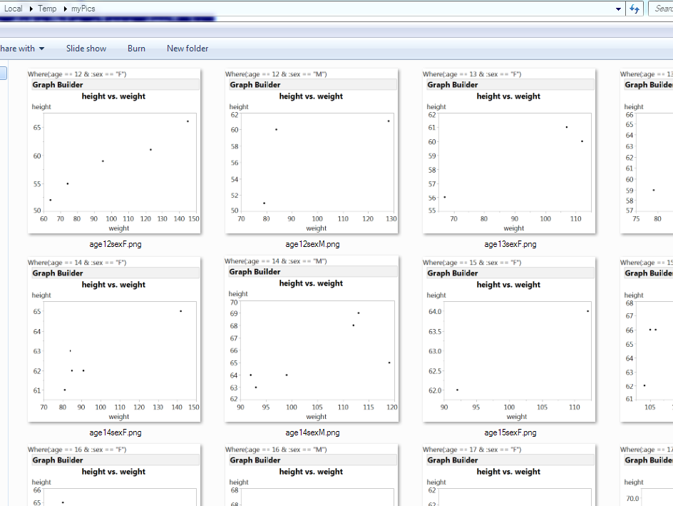 screen capture of large icons of graphs saved by script
