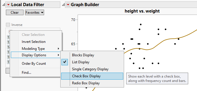 How to connect check boxes to data output with dashboard? - JMP User ...