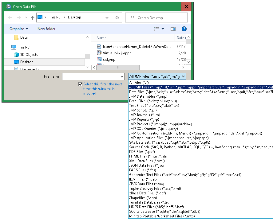 There is a checkbox to remember the filter next time.