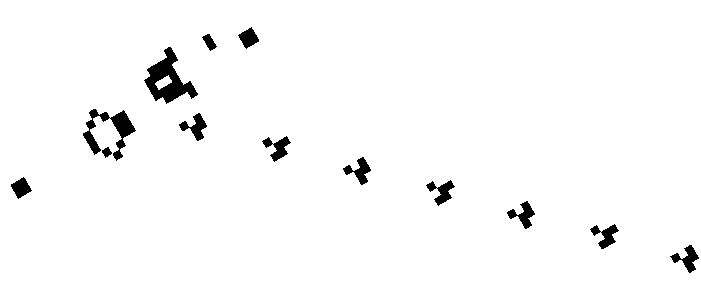 Animated gif of Gosper's glider gun, tilted 30 degrees