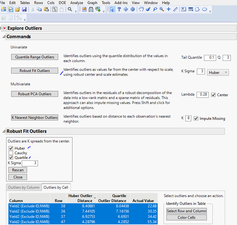 How can I identify outliers from a three sigmal control chart in JMP
