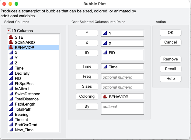 Bubble Plot launch dialogue settings