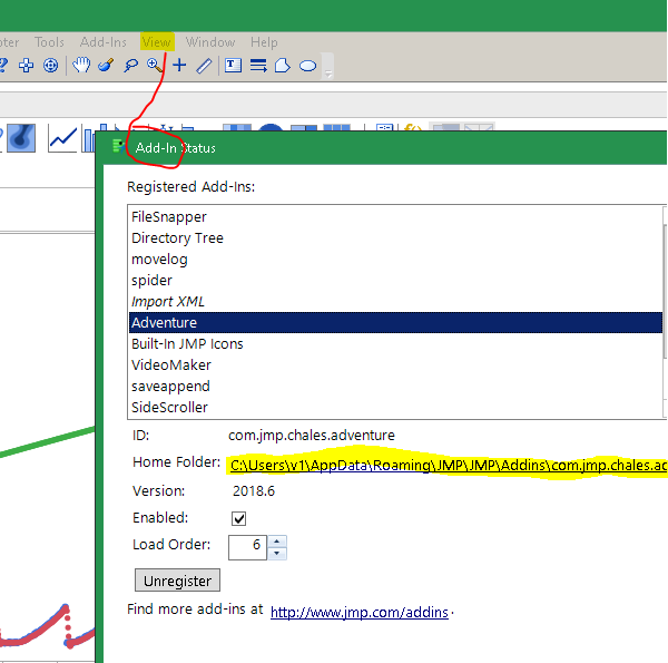 View->add-ins. You might get an answer from the home folder's name.
