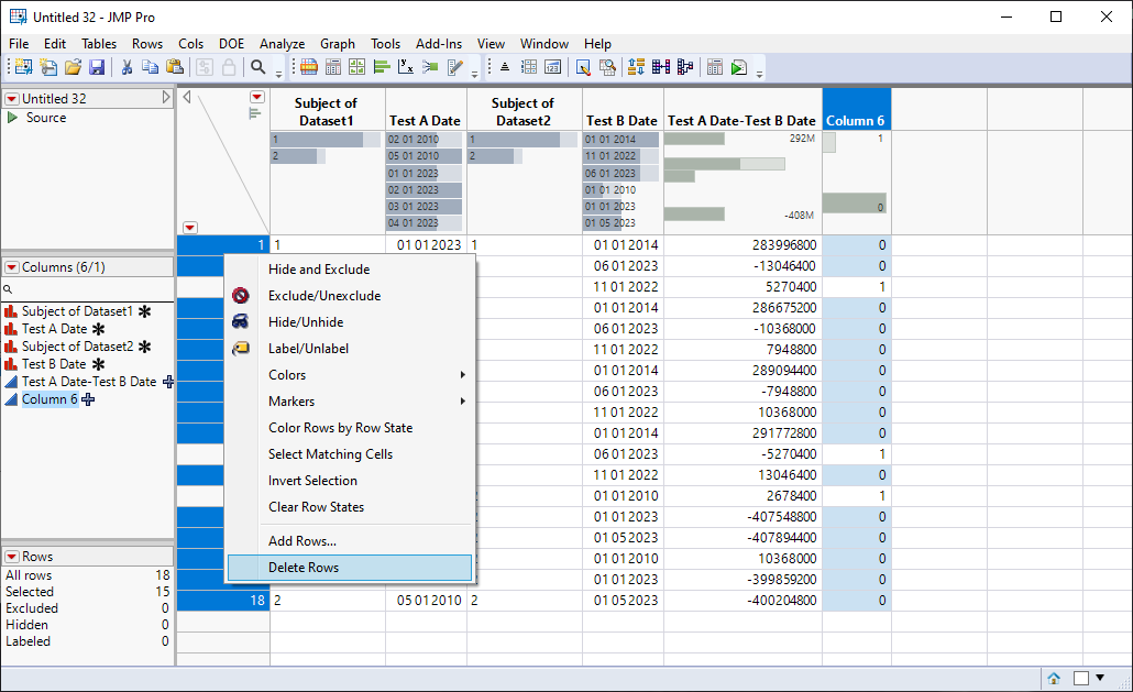 date differences in two datasets JMP User Community