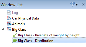 Window List Showing Active Data Table