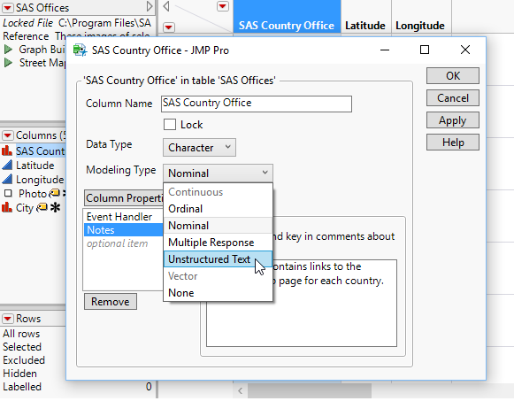 Changing Modeling Type Through Column Info