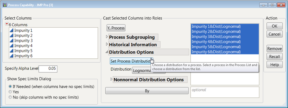 Figure 1:  Process Capability Launch Dialog