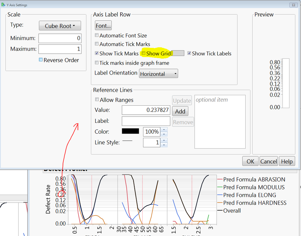 Turn off the grid lines with the Axis Settings dialog