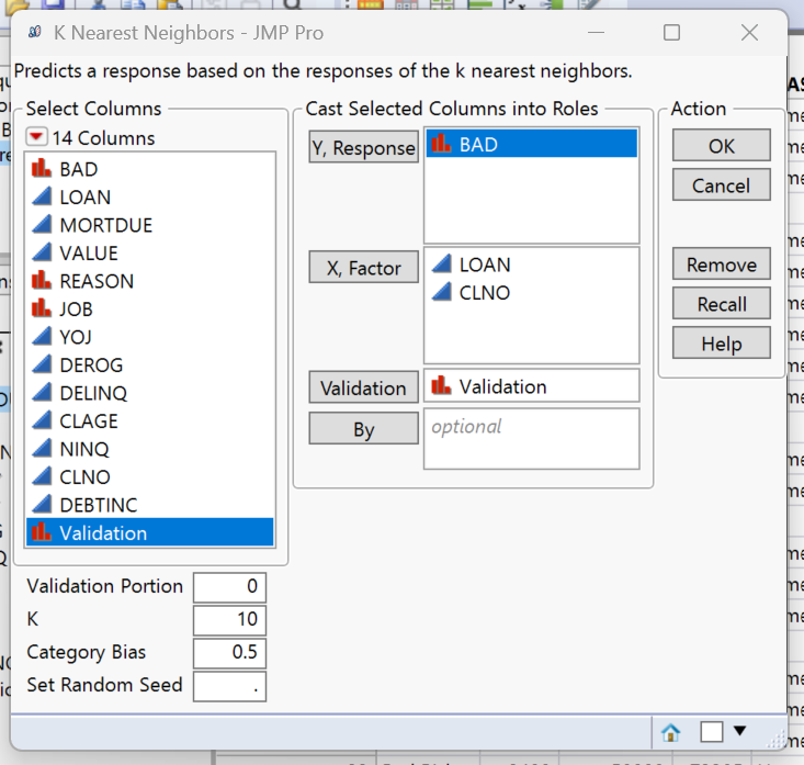 Predictive modelling with machine learning in JMP K Nearest