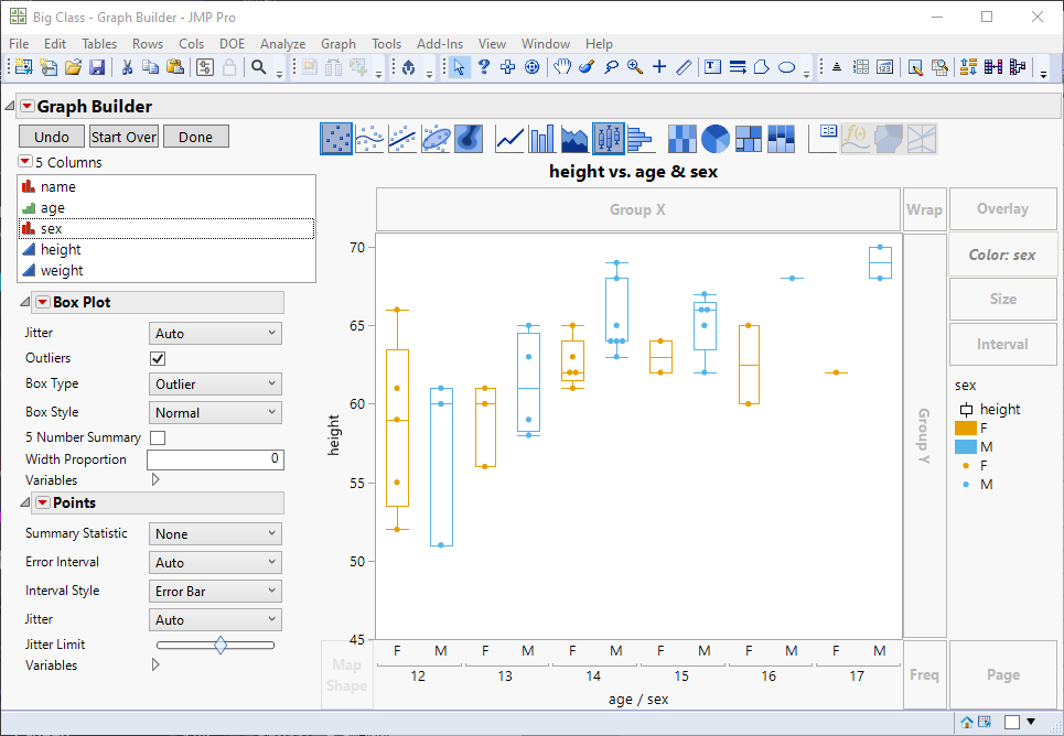 Solved: How do I use Graph builderto overlay Points & Boxplots - JMP ...