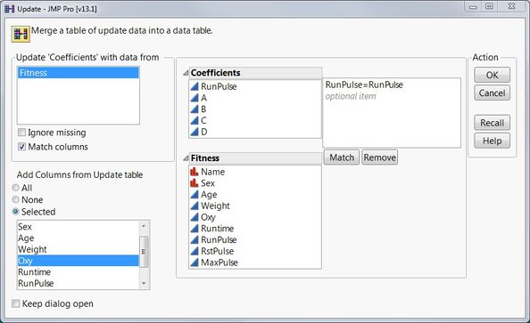 Updating the Coefficients table