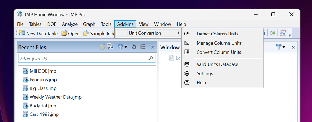 Unit Conversion Menu