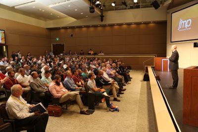 Conference attendees enjoy a plenary session at Discovery Summit 2016 at SAS world headquarters.
