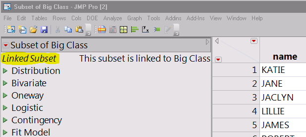 This linked subset has a table variable