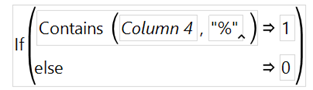 Figure 9: Conditional statement with "Contains" formula to create a Flag column that identifies if the "%" character is present.