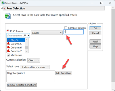 Figure 10: Adding conditional row selection criteria using a Flag column.