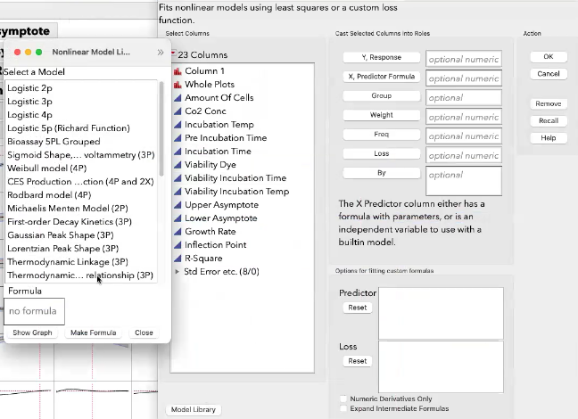 Menu to start using custom non-linear models