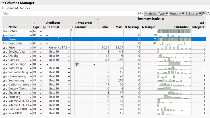 Using the Columns Manager to view and edit column information