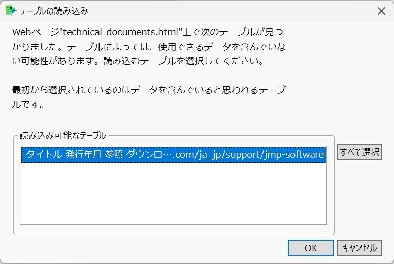 テーブルの読み込み