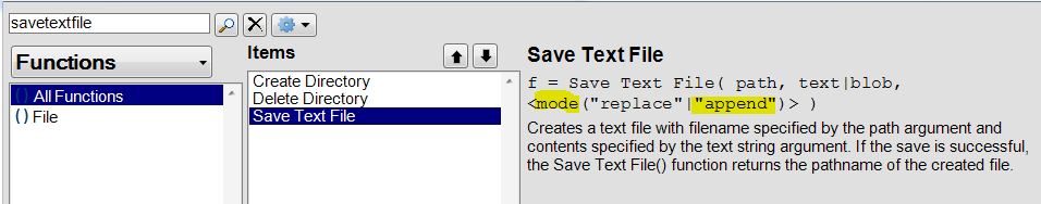 Scripting Index showing mode("append")