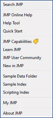02 Help Menu.png Sample JMP Help Menu