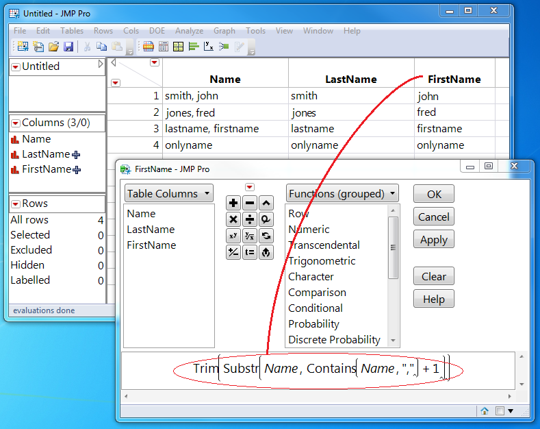 Column formula using substr() and contains()