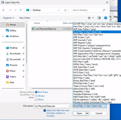 Opening Excel Files using File>Open