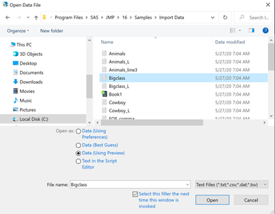 Open text file File>Open