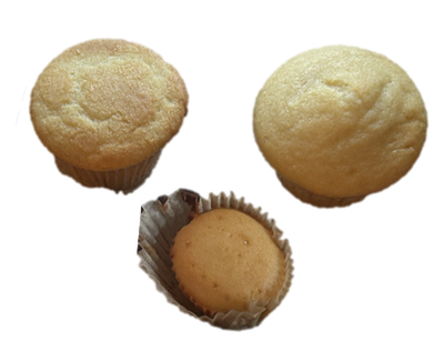 Cupcakes from experimental runs. Notice the height differences, which are between 0.8-1.5 cm.