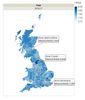 Map of Great Britain coloured by LifeSat for 2016/17.