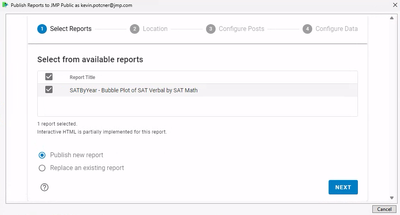 Select an available report to publish
