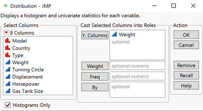 Car Physical Data.jmp (Help > Sample Data Folder)
