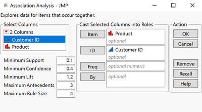 Example: Grocery Purchases.jmp (Help > Sample Data Folder)